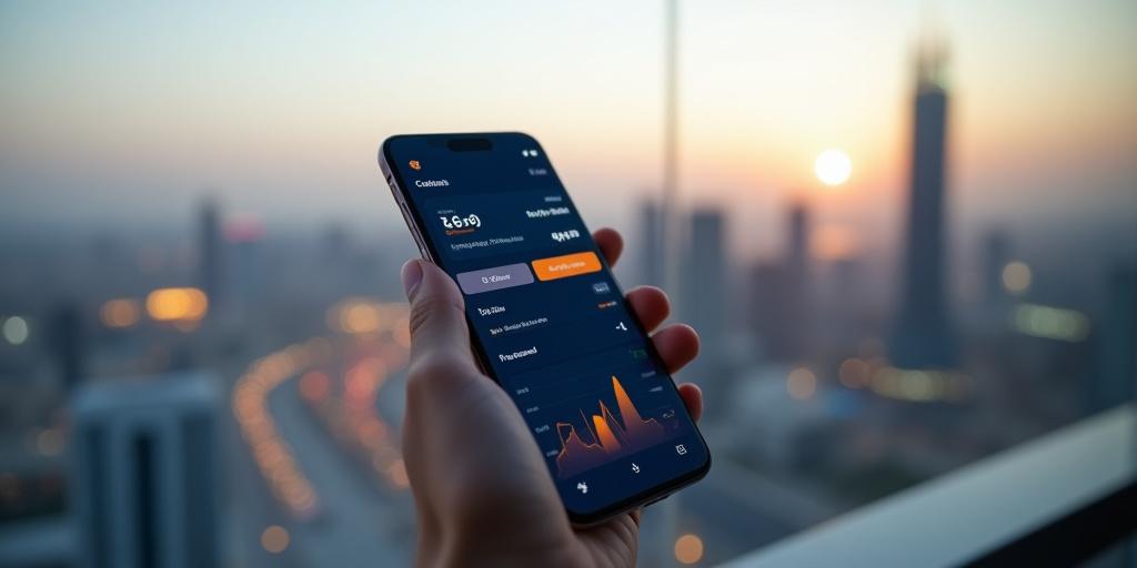 يد تحمل هاتفاً ذكياً يظهر تطبيقاً لمحفظة رقمية حديثة في مدينة الكويت